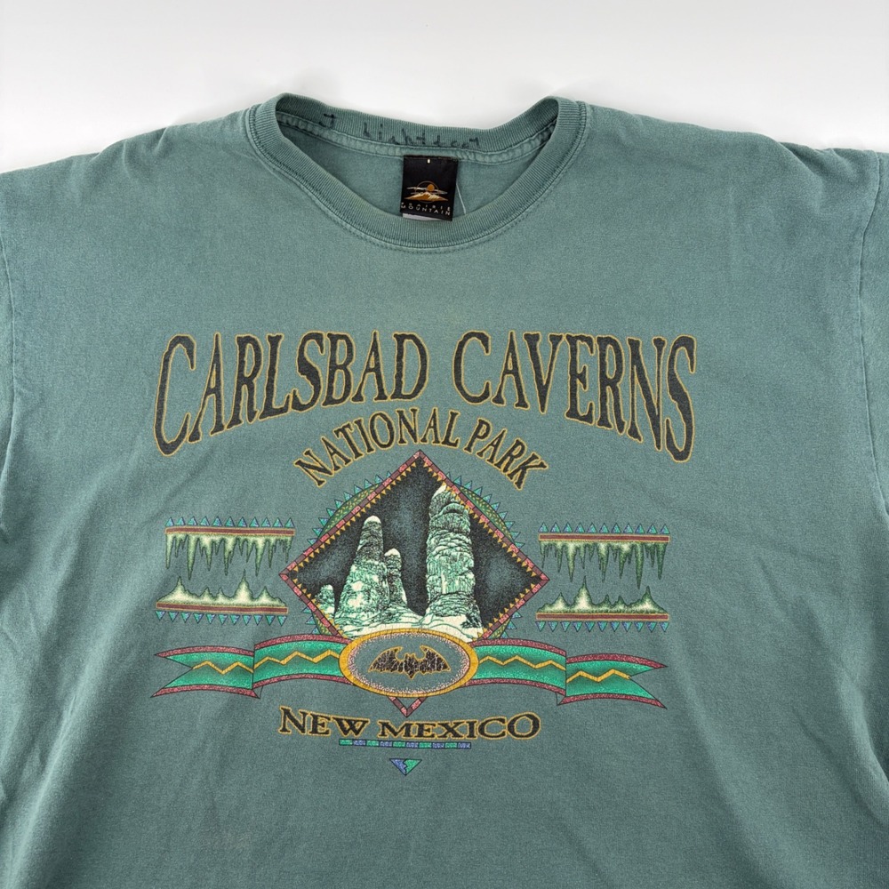 90s Prairie Mountain Carlsbad Caverns National Park Shirt XL New Mexico Green